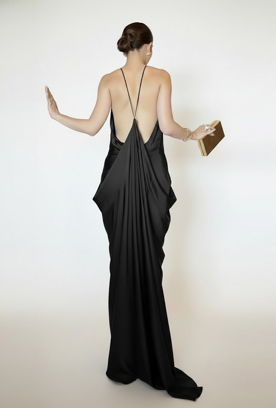Signature Backless Satin Halter Midi Dress