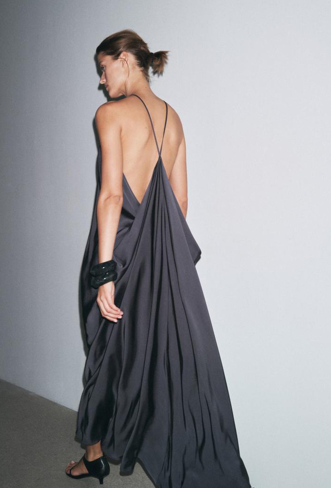 Signature Backless Satin Halter Midi Dress