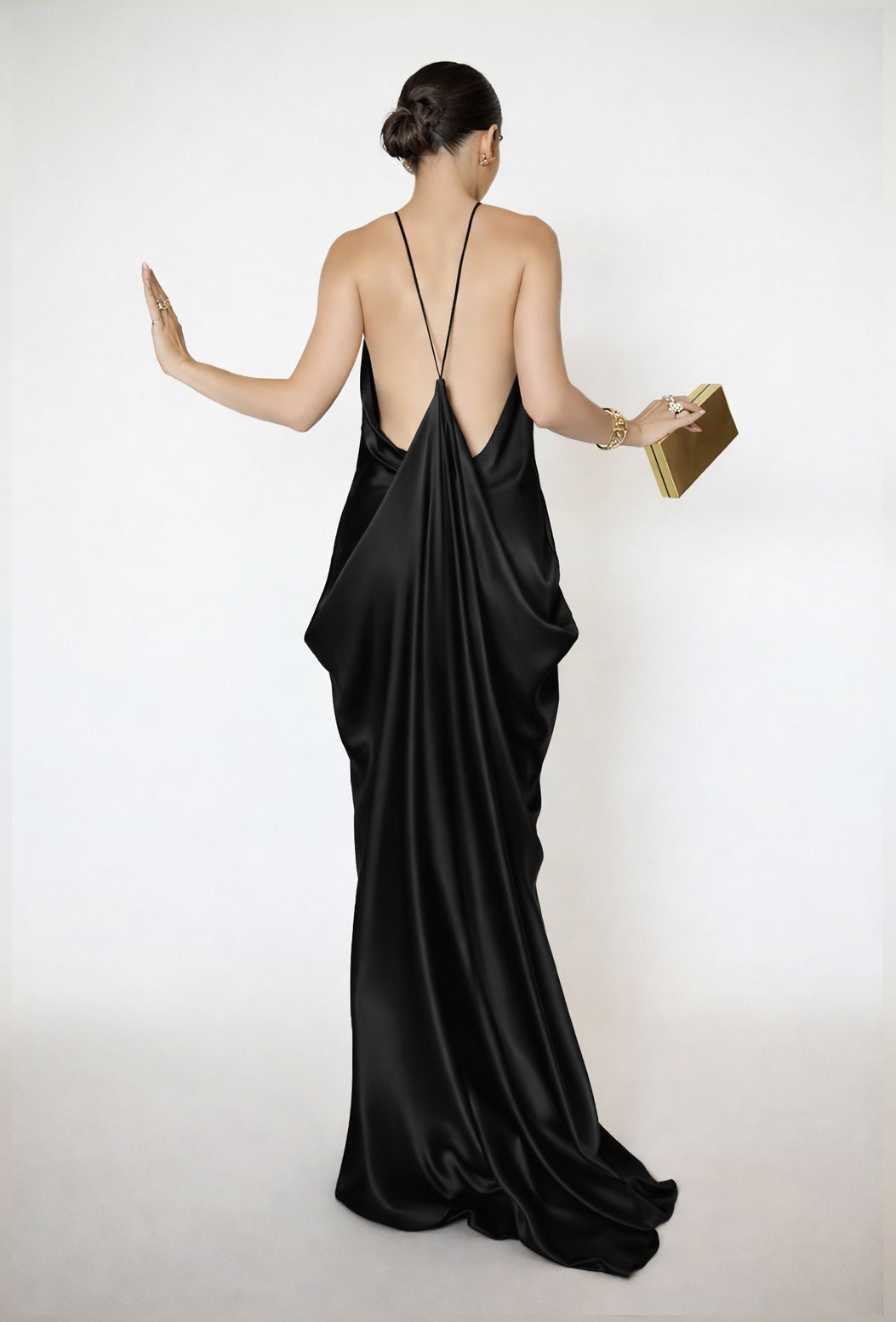 Elegant Backless Satin Halter Midi Dress