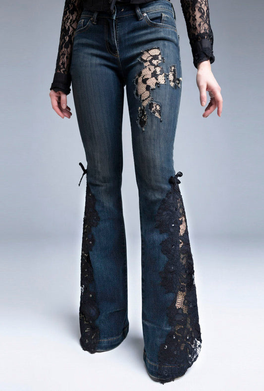 Midnight Lace Flare Stretch Jeans